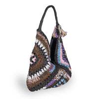 Hippie Bag Beuteltasche Bast Handarbeit multicolor