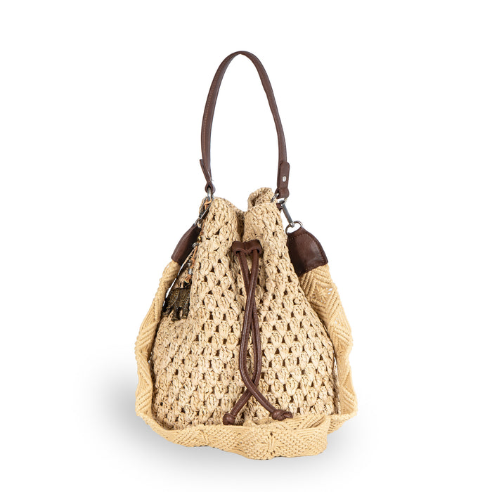kleine Beuteltasche aus Bast Handarbeit natur