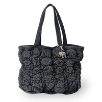 Borsa a spalla Macy in denim grigio con motivo bubble