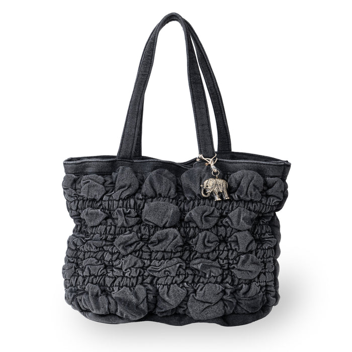 Borsa a spalla Macy in denim grigio con motivo bubble