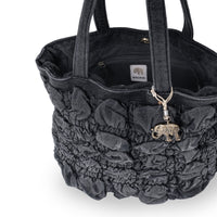 Borsa a spalla Macy in denim grigio con motivo bubble