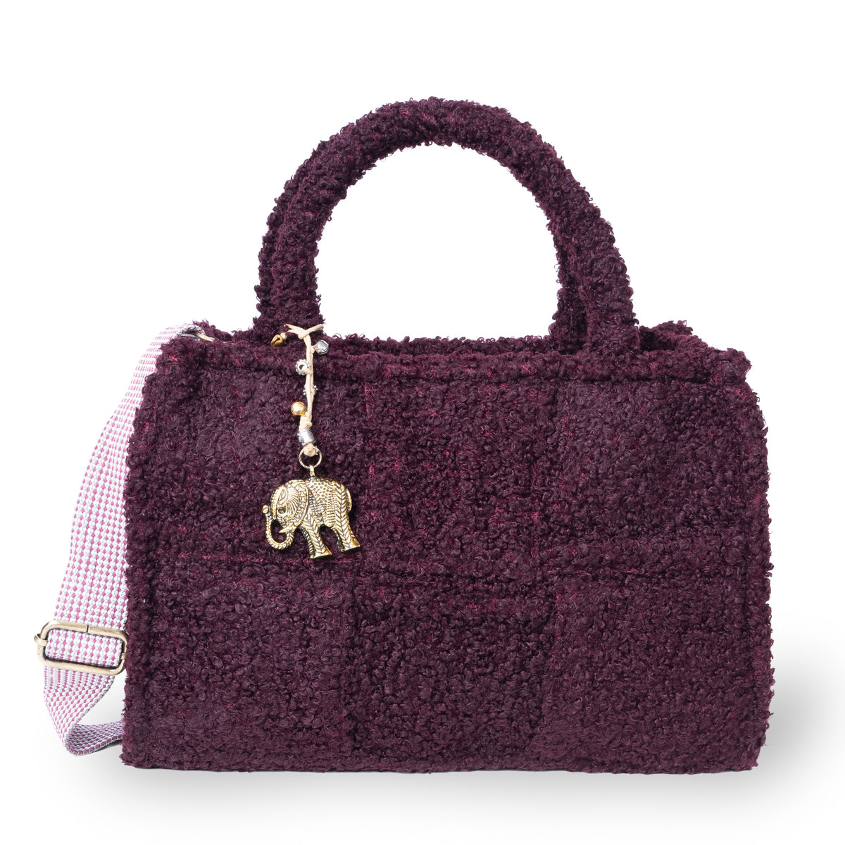 Bolso bandolera Jessy Medium bouclé de cuadros merlot