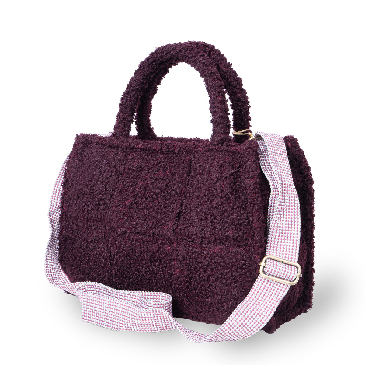 Bolso bandolera Jessy Medium bouclé de cuadros merlot
