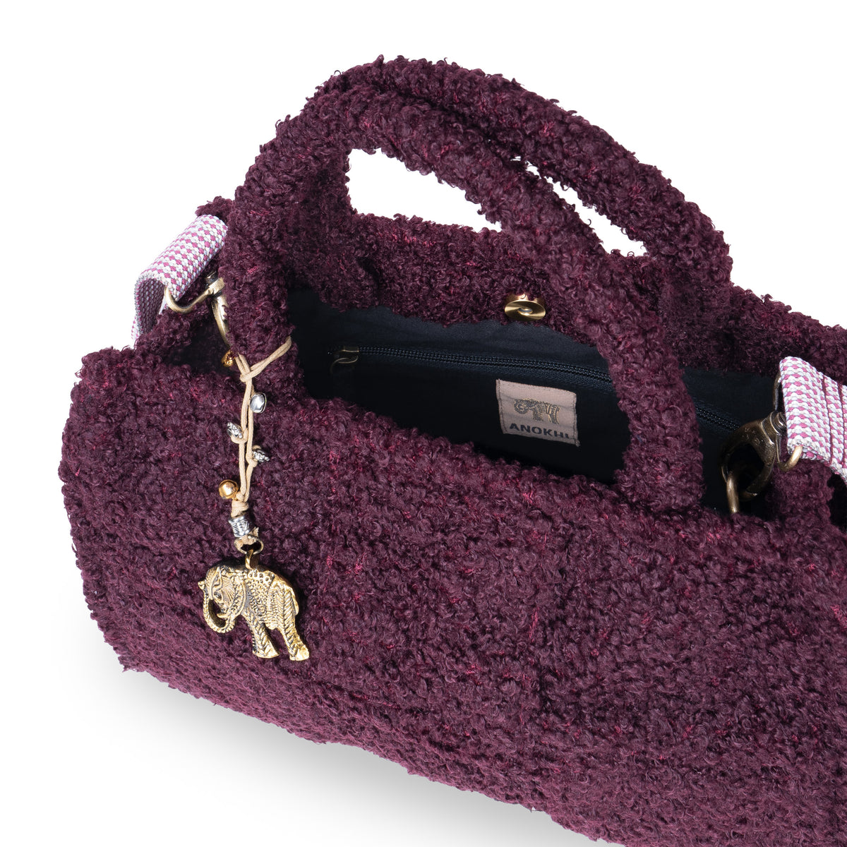 Bolso bandolera Jessy Medium bouclé de cuadros merlot