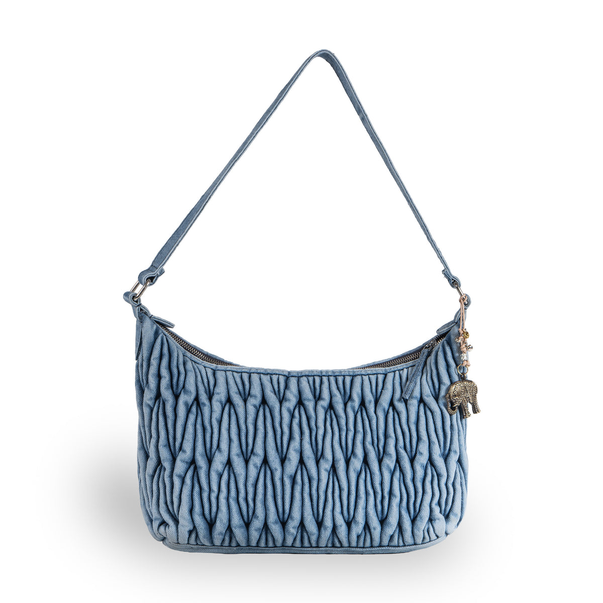Schultertasche Denim gesteppt
