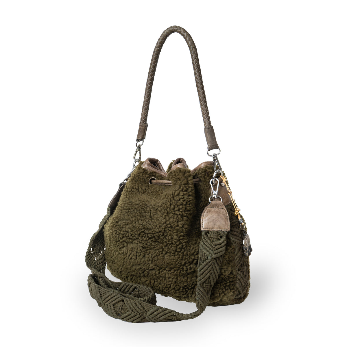 Beuteltasche String Teddyplüsch oliv