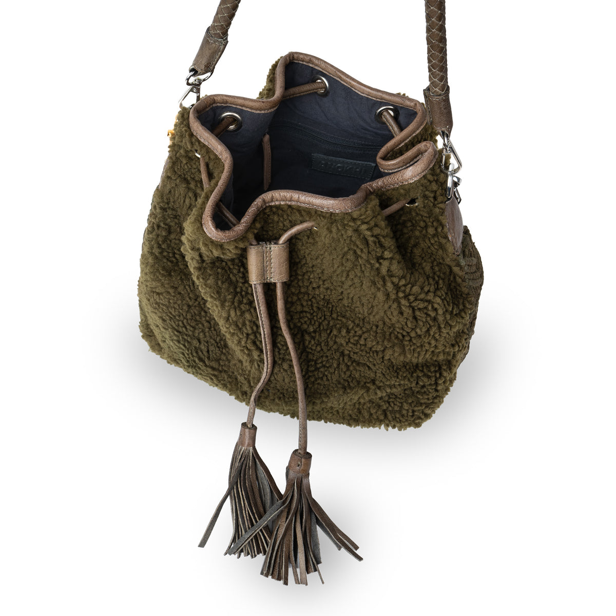 Beuteltasche String Teddyplüsch oliv