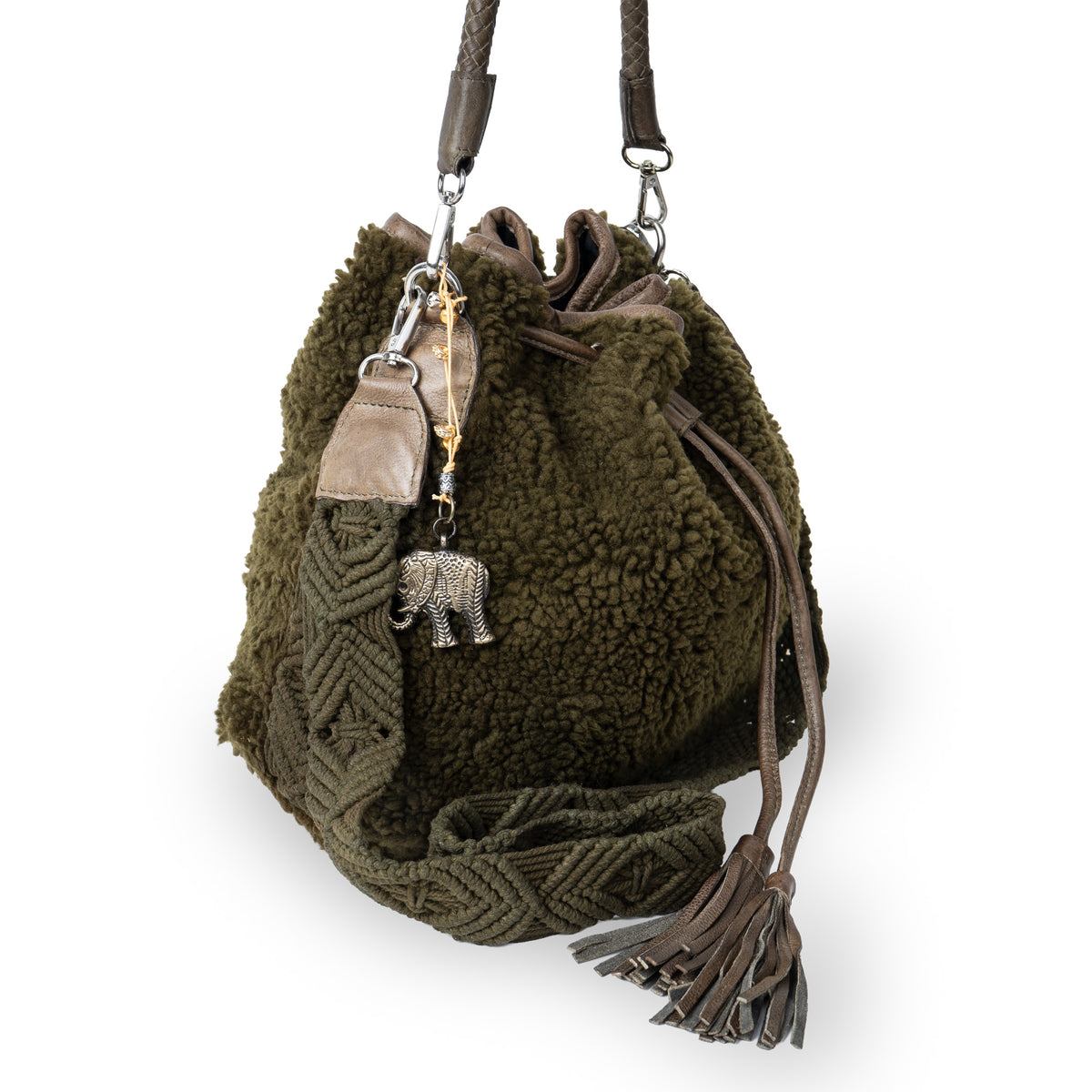 Beuteltasche String Teddyplüsch oliv