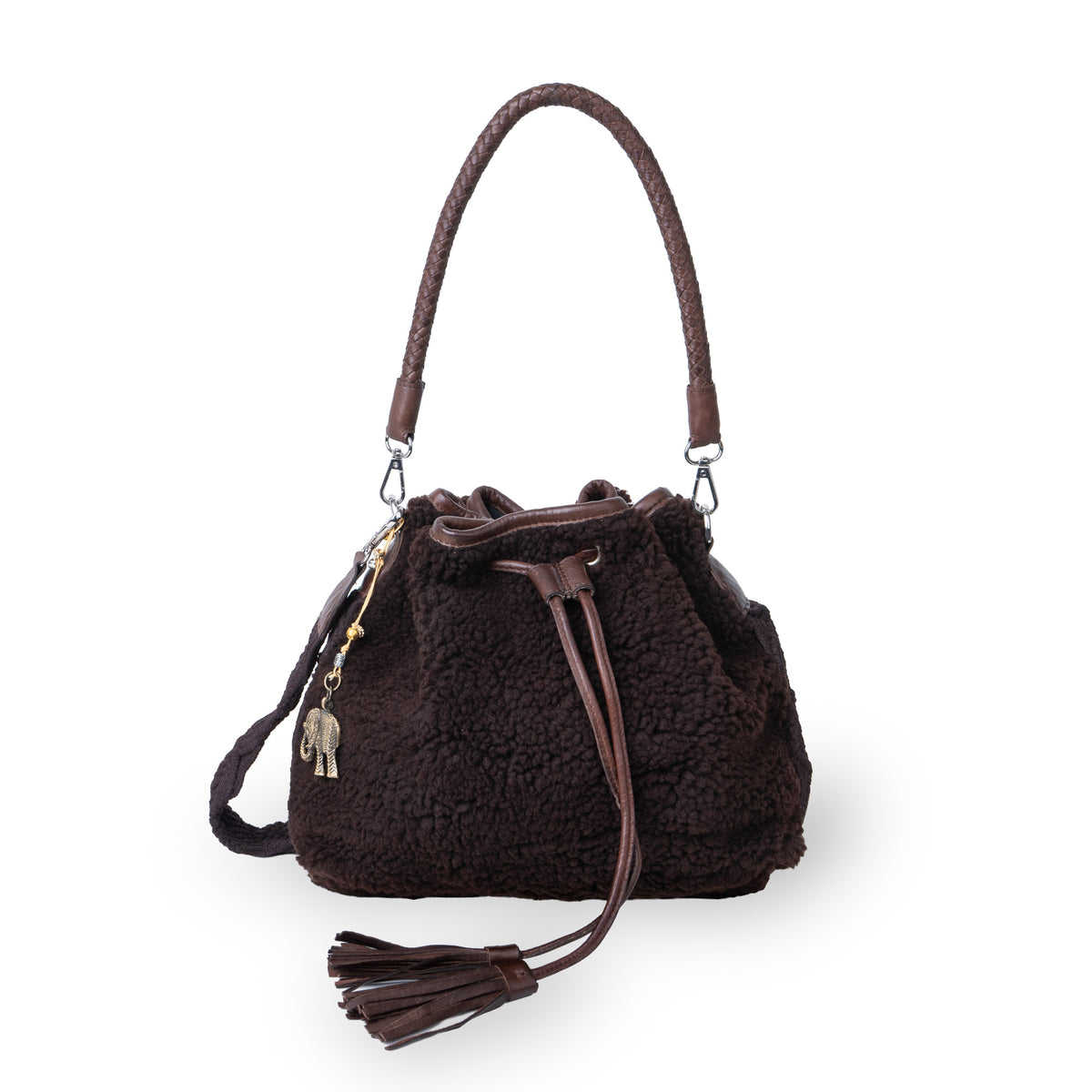 Beuteltasche String Teddyplüsch braun