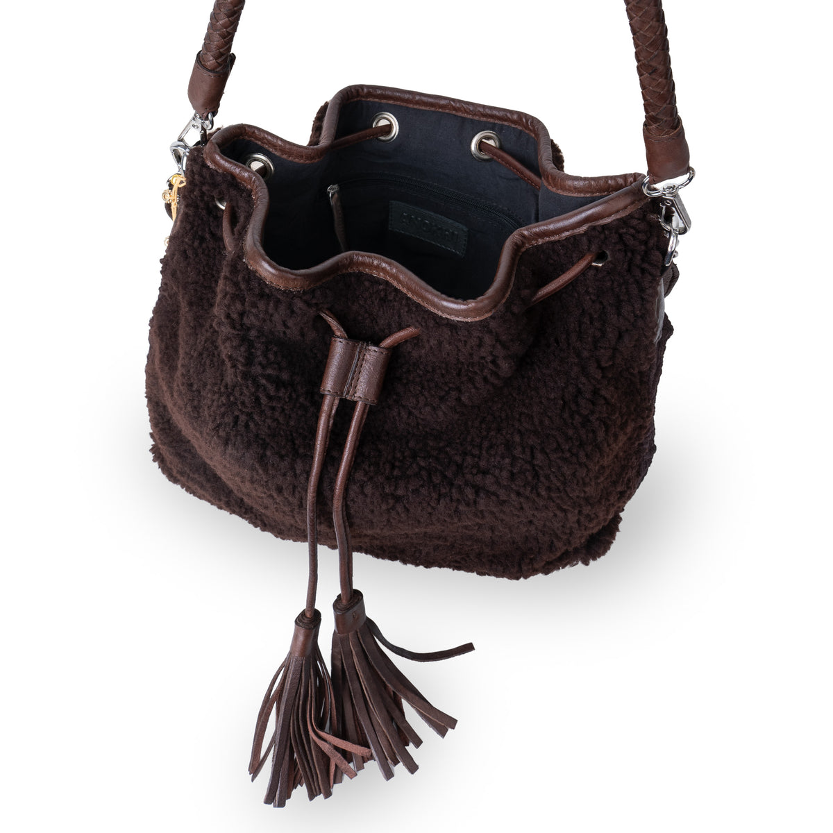 Beuteltasche String Teddyplüsch braun