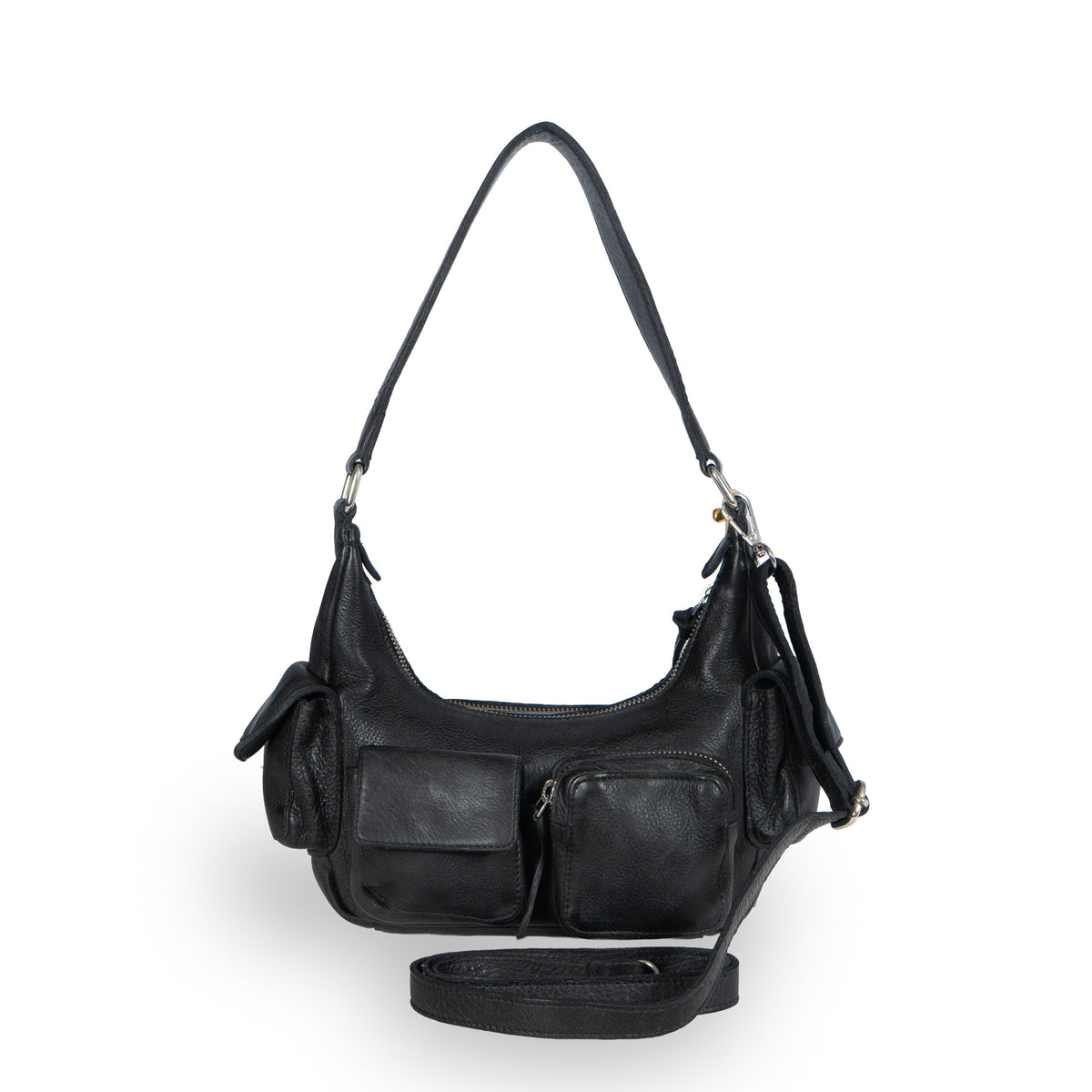 Schultertasche Leder schwarz