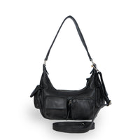 Schultertasche Leder schwarz