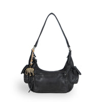 Schultertasche Leder schwarz