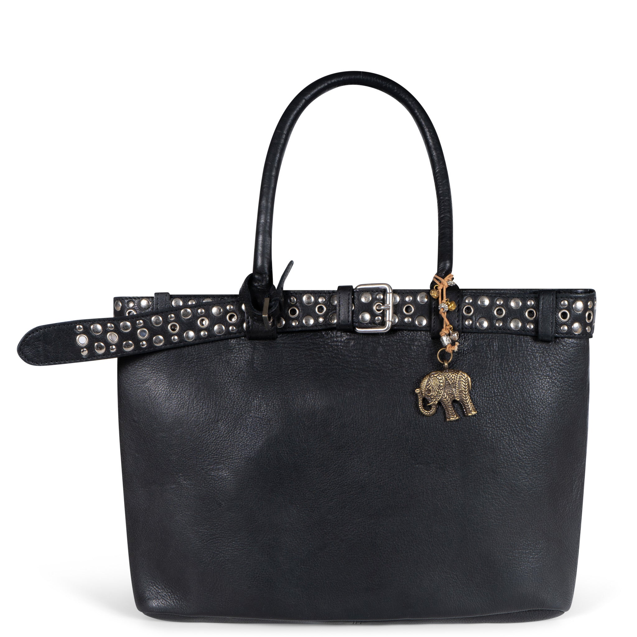 Tote Bag Leder schwarz Nieten