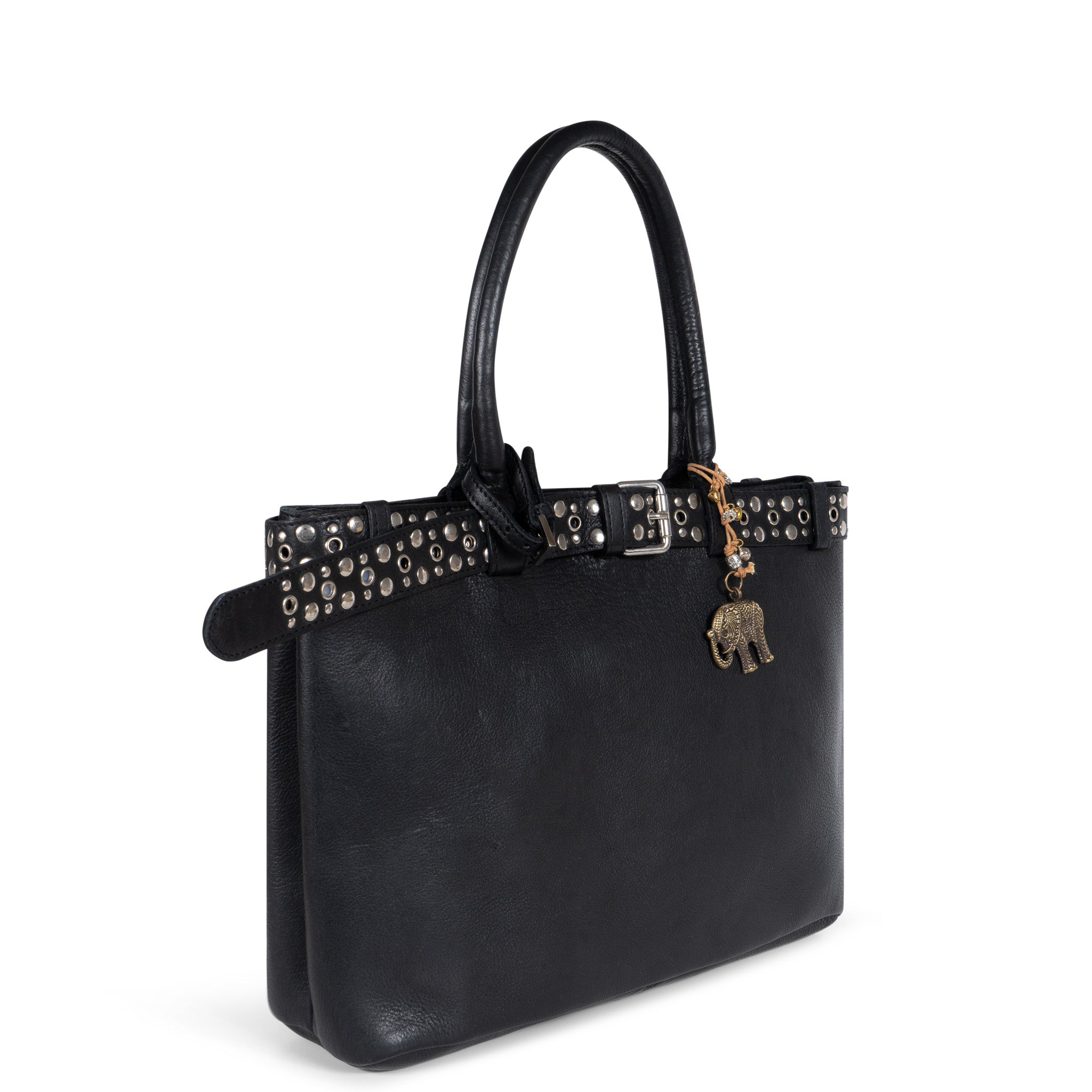 Tote Bag Leder schwarz Nieten