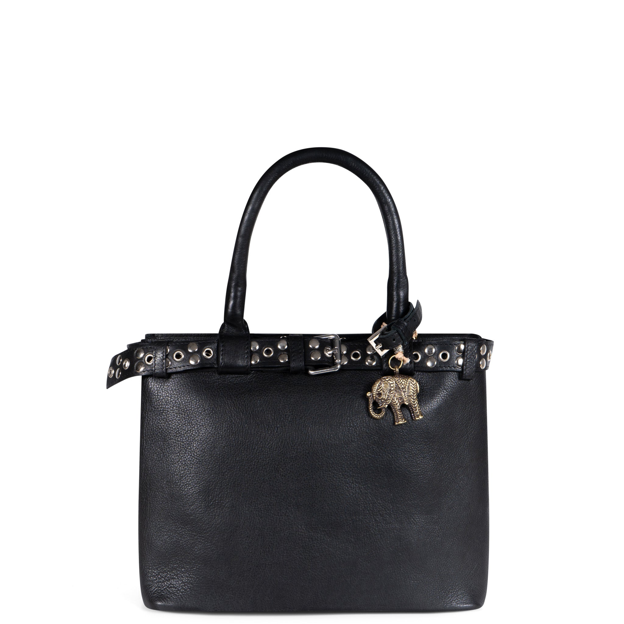 Tote Bag Leder mittlere Größe schwarz Nieten