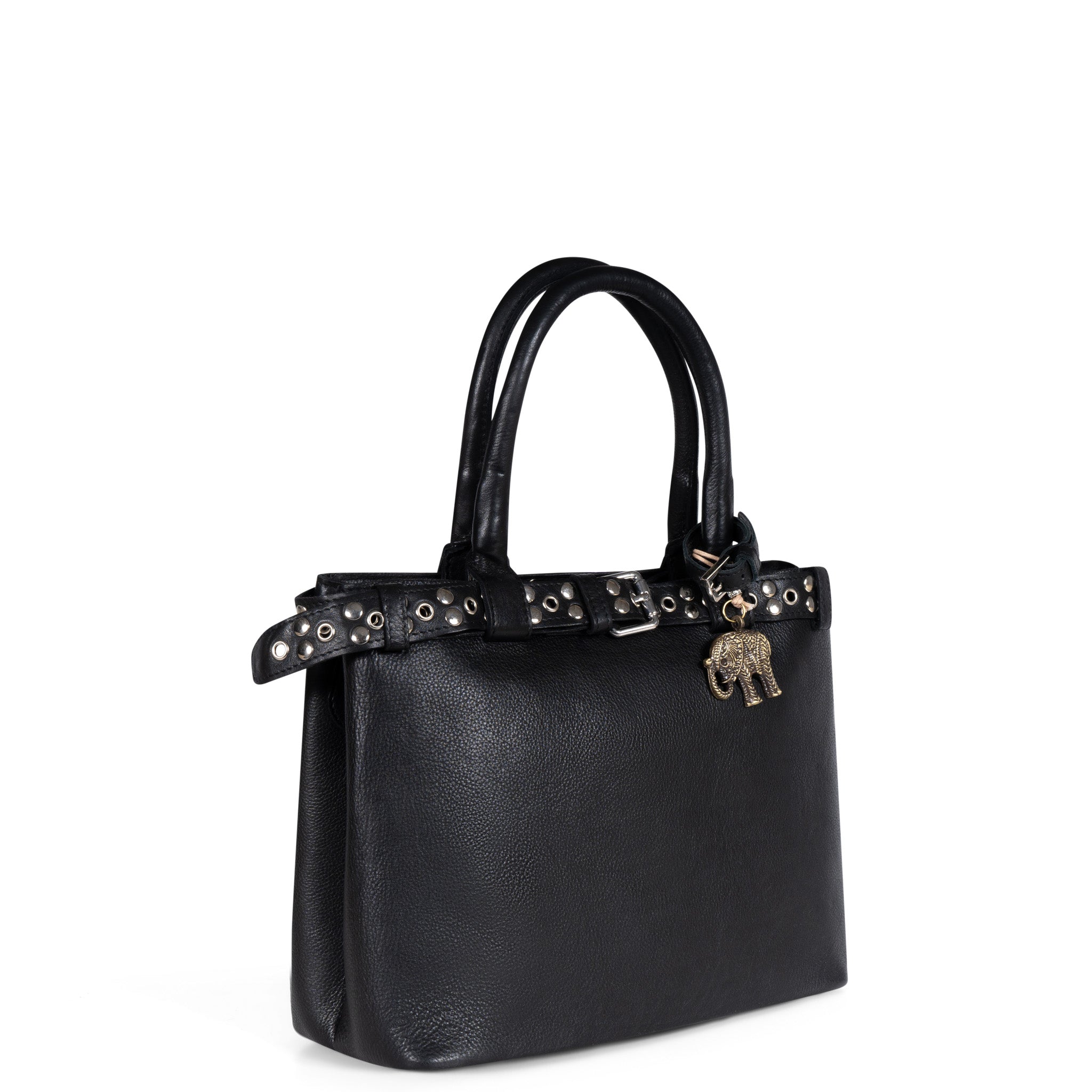 Tote Bag Leder mittlere Größe schwarz Nieten