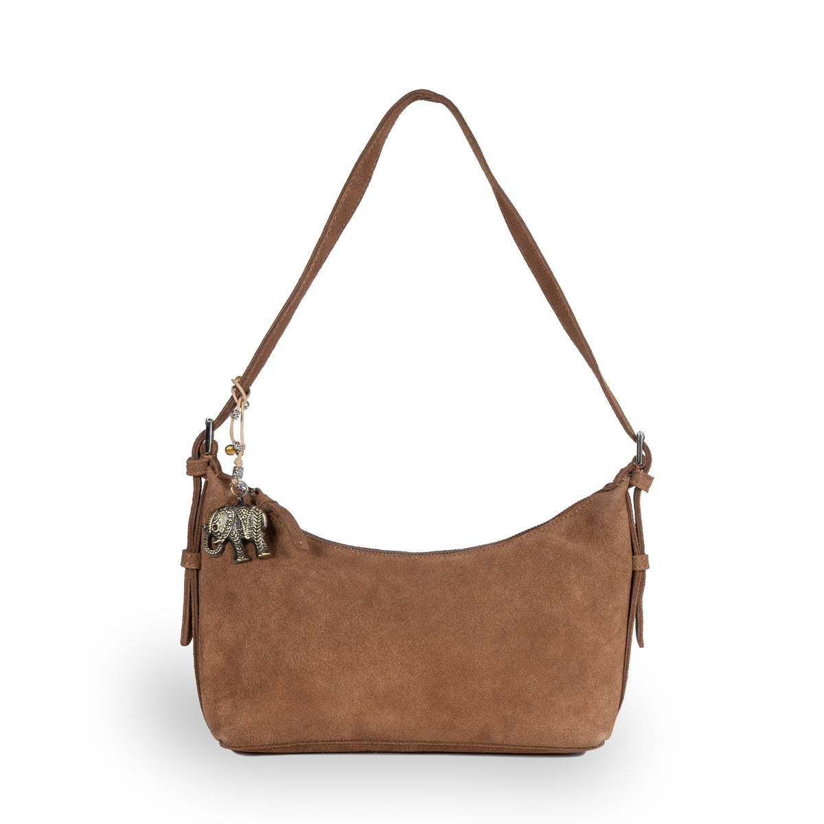 Schultertasche Velourleder tan