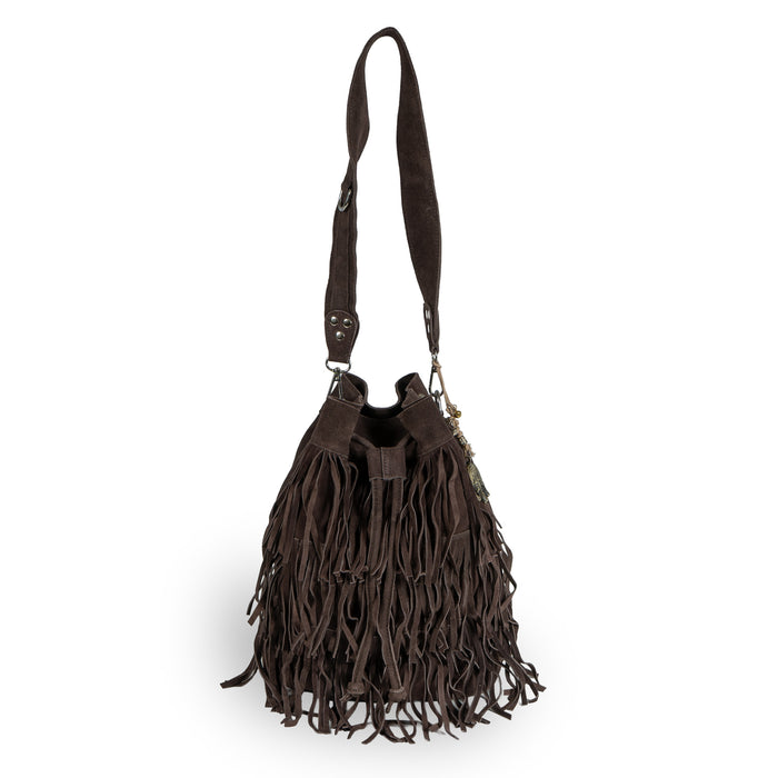 Bolso saco String de ante con flecos