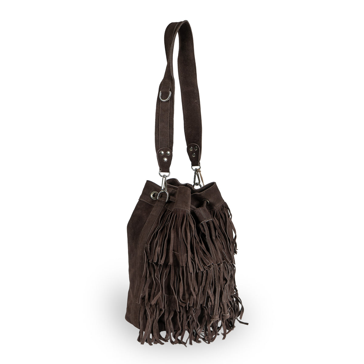 Bolso saco String de ante con flecos