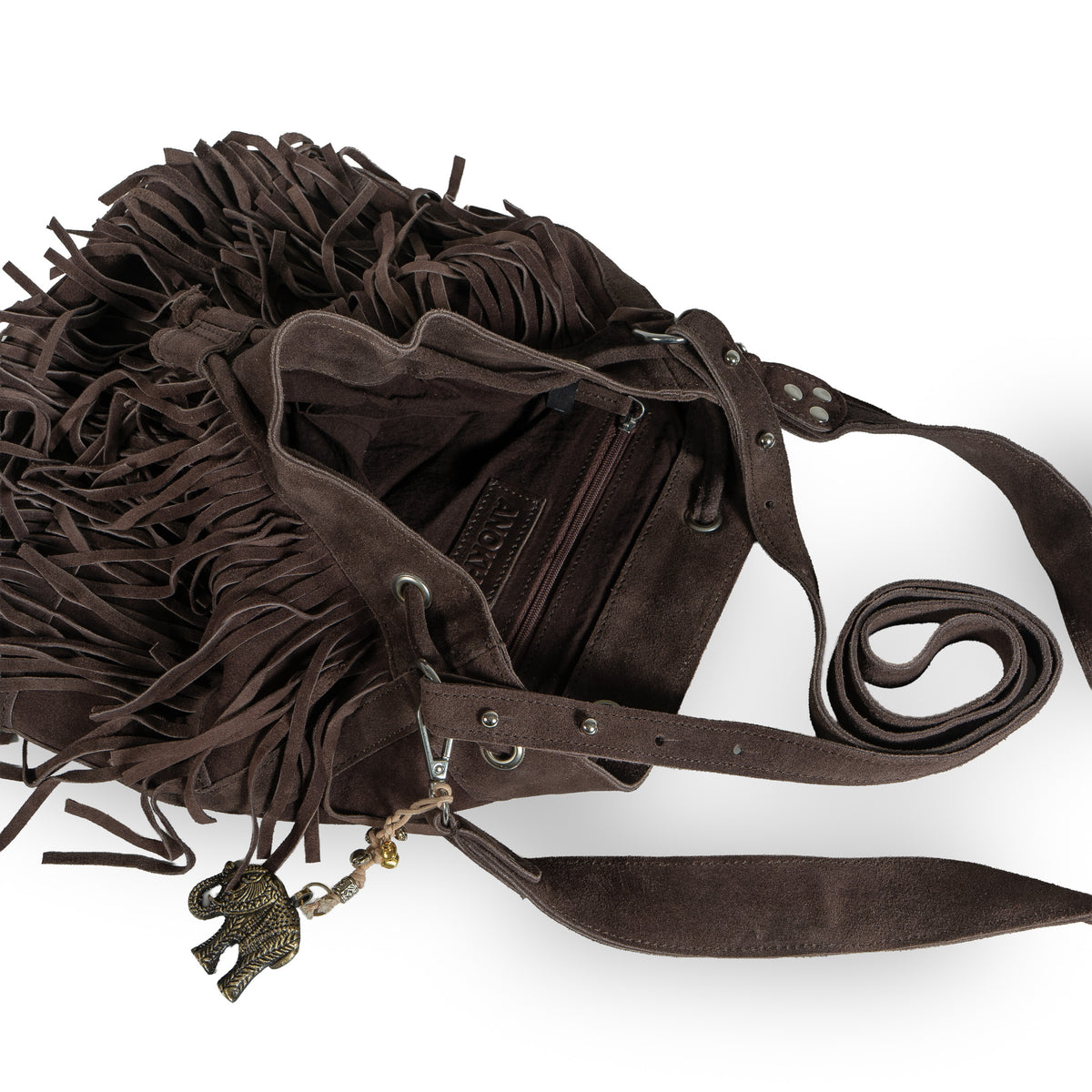 Bolso saco String de ante con flecos