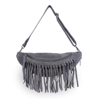 Große Belt Bag Velourleder Fransen grau