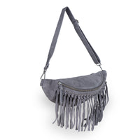 Große Belt Bag Velourleder Fransen grau