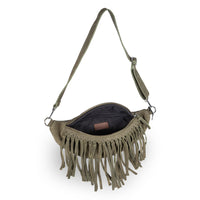 Große Belt Bag Velourleder Fransen olive