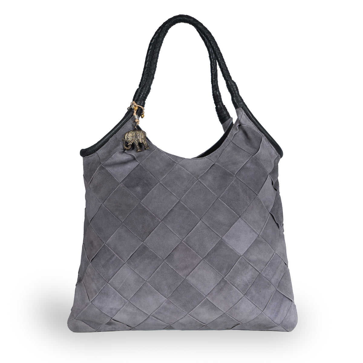 Beuteltasche Velourleder grau