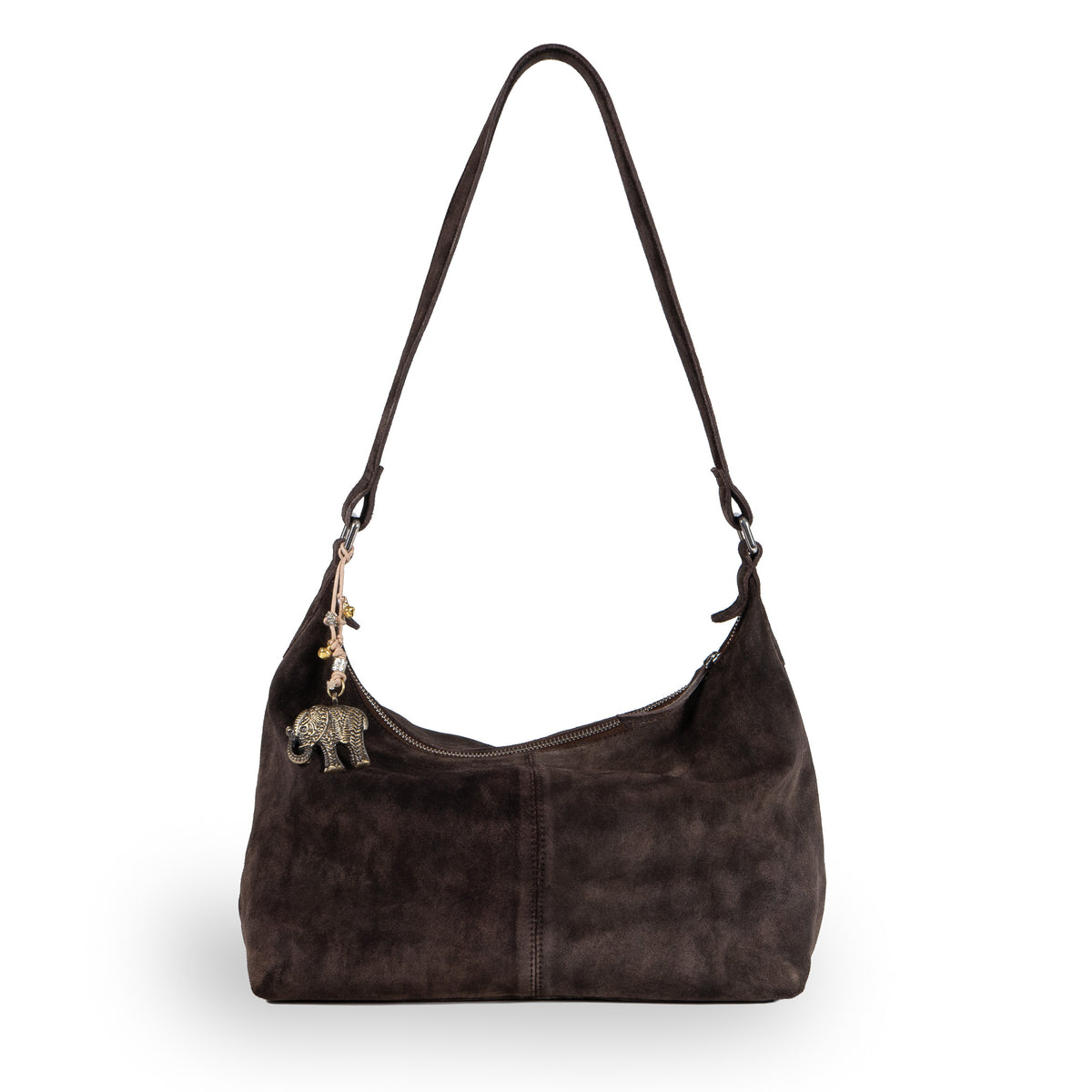 Schultertasche Velourleder braun