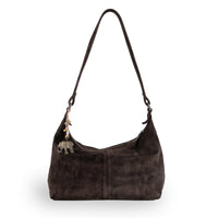 Schultertasche Velourleder braun