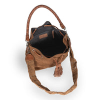 Beutel Handtasche Makramee Velourleder cognac - ANOKHI
