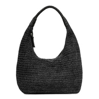 Beuteltasche aus Bast Handarbeit schwarz Lederhenkel – 1