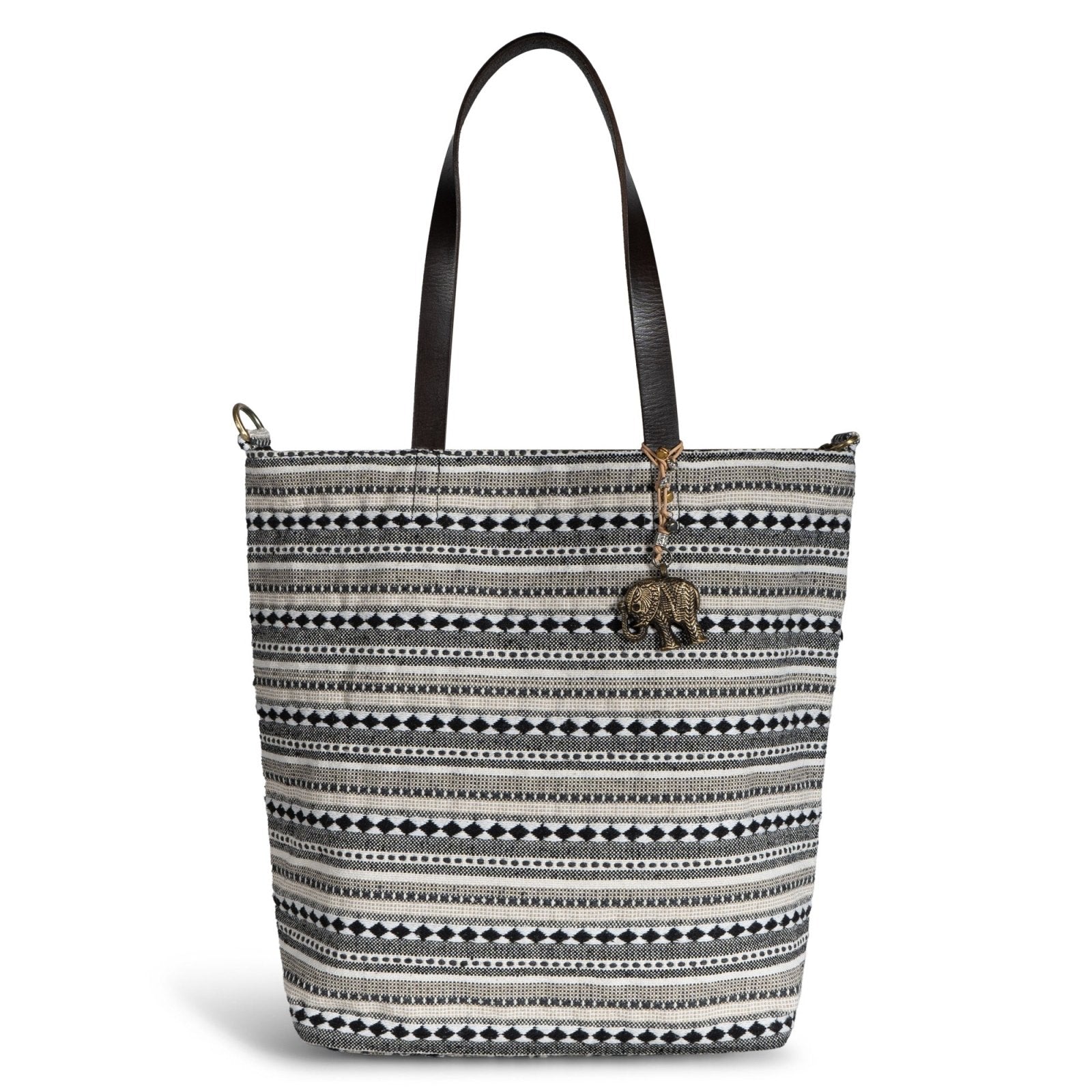 Beuteltasche aus Jacquard schwarz weiß beige - ANOKHI