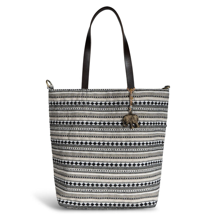 Beuteltasche aus Jacquard schwarz weiß beige - ANOKHI