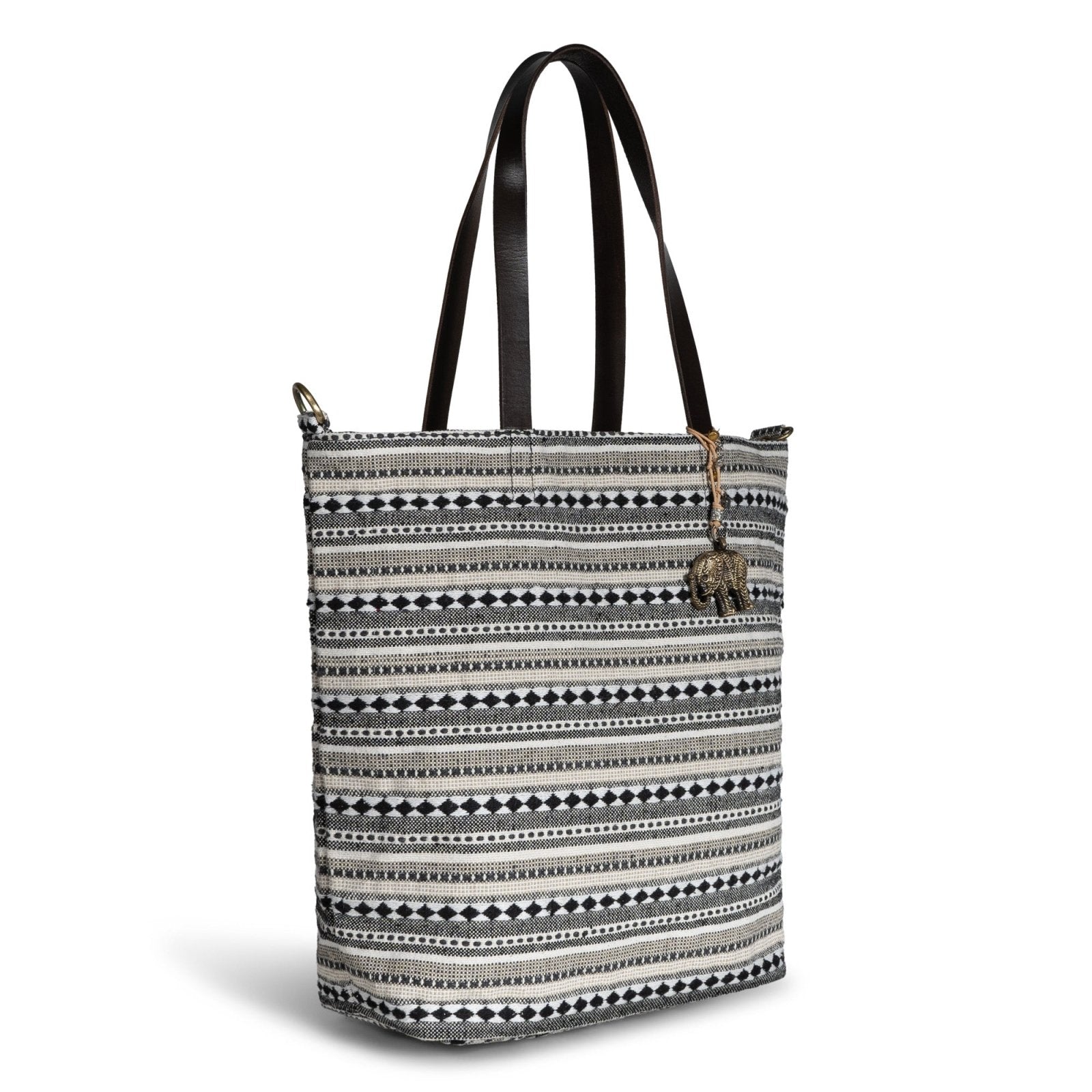 Beuteltasche aus Jacquard schwarz weiß beige - ANOKHI