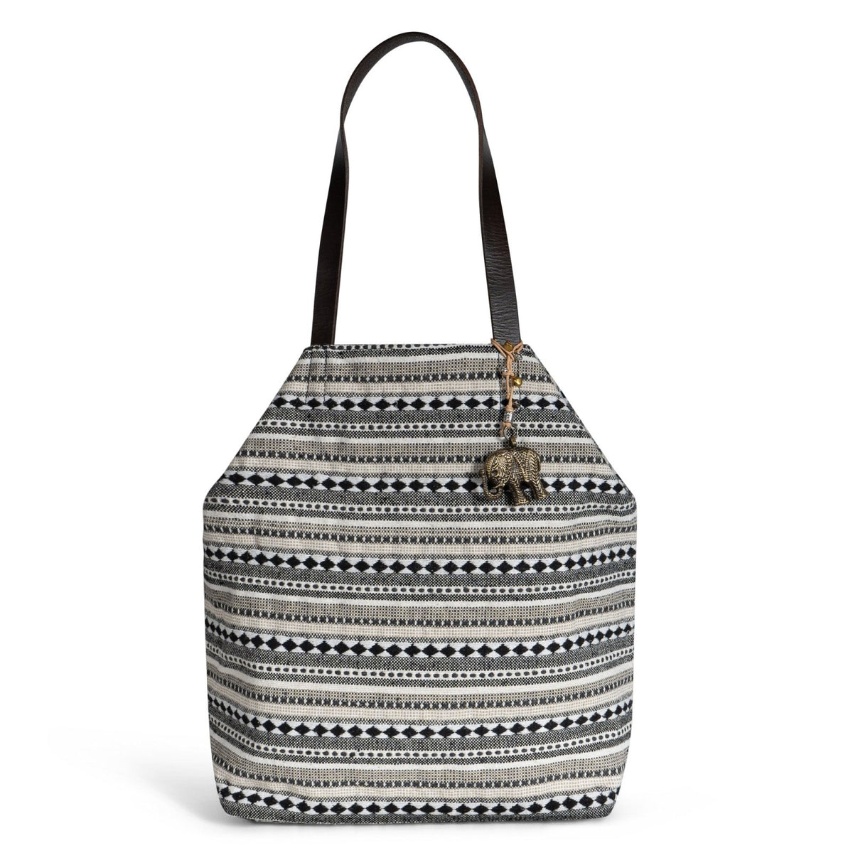 Beuteltasche aus Jacquard schwarz weiß beige - ANOKHI