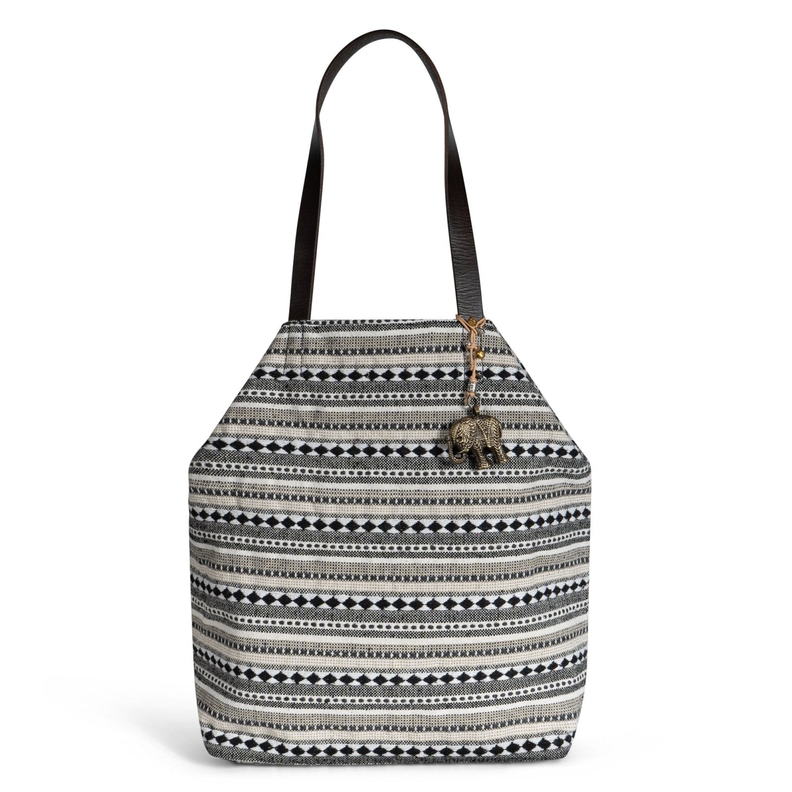 Beuteltasche aus Jacquard schwarz weiß beige - ANOKHI