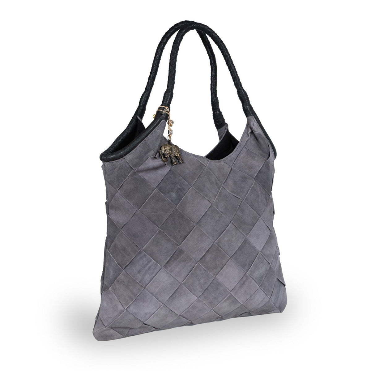 Beuteltasche Velourleder grau - ANOKHI