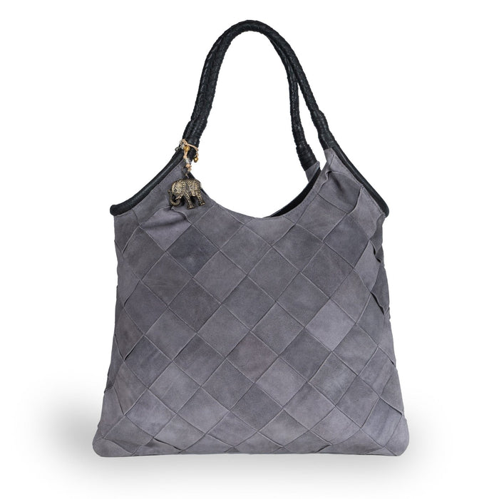 Beuteltasche Velourleder grau - ANOKHI