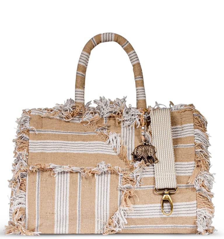 Boho - Shopper mit Patchwork - Streifen & Fransen – Anokhi - ANOKHI