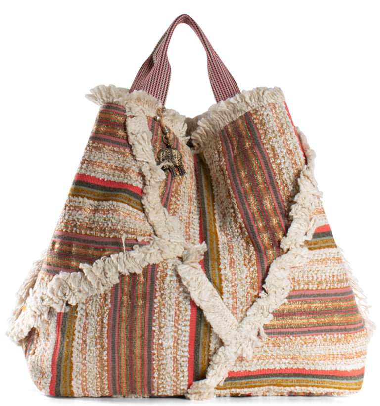 Boho–Shopper aus Textil mit Fransen im Ethno–Look – Anokhi - ANOKHI