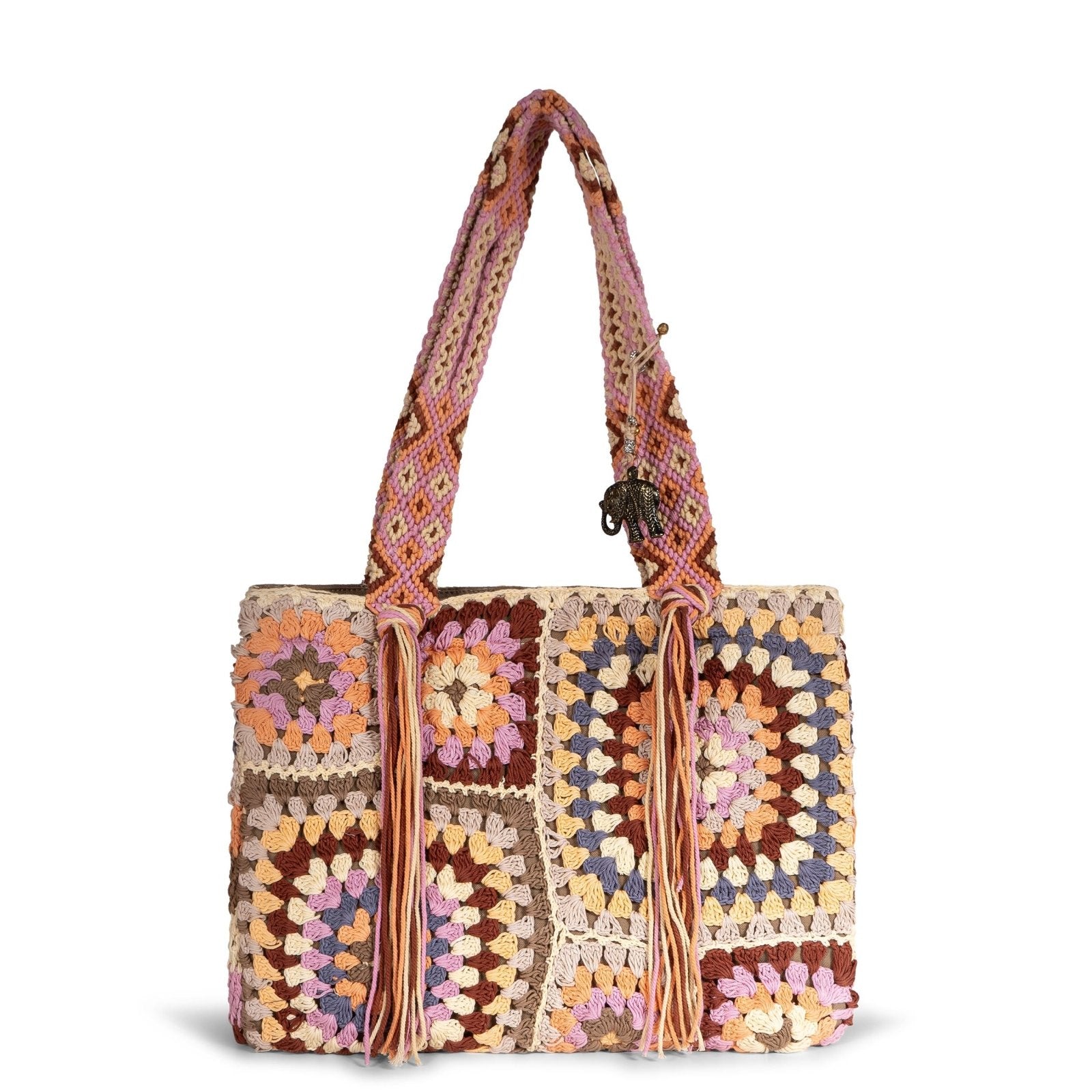 Book Tote Crochet Handarbeit Fransen multicolor - ANOKHI