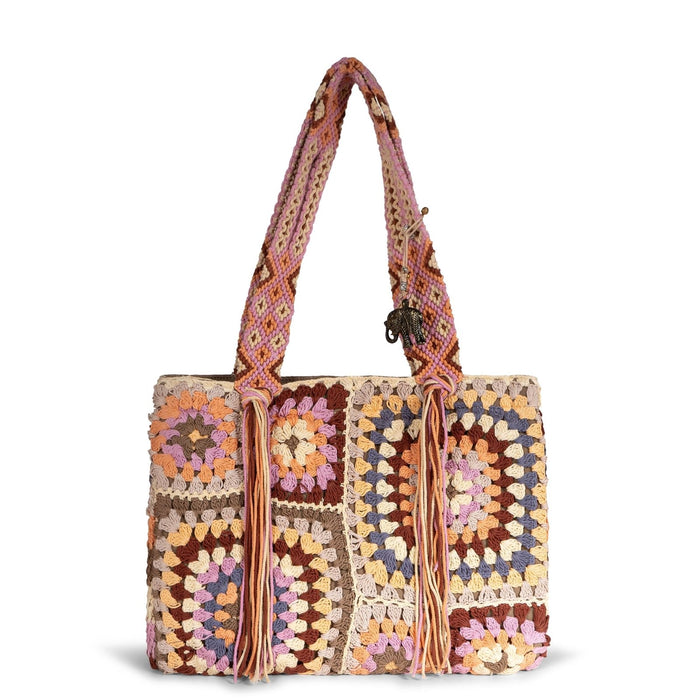 Book Tote Crochet Handarbeit Fransen multicolor - ANOKHI