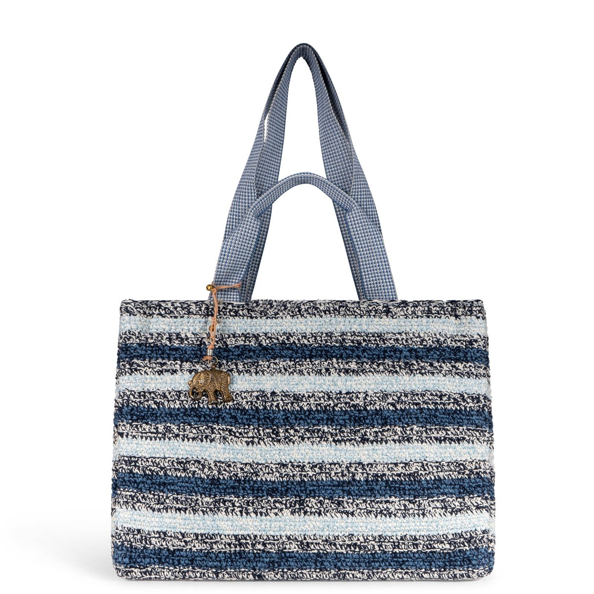 Book Tote Crochet Large Handarbeit Streifen blau - ANOKHI