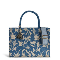 Book Tote, medium size, blue denim, beige floral embroidery – 1