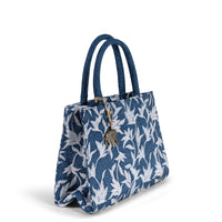 Book Tote Medium Size Blue Denim Floral Embroidery White – 3