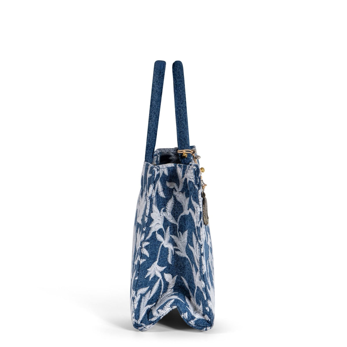 Book Tote Crochet mittlere Größe Blue Denim Blumenstick weiß - ANOKHI