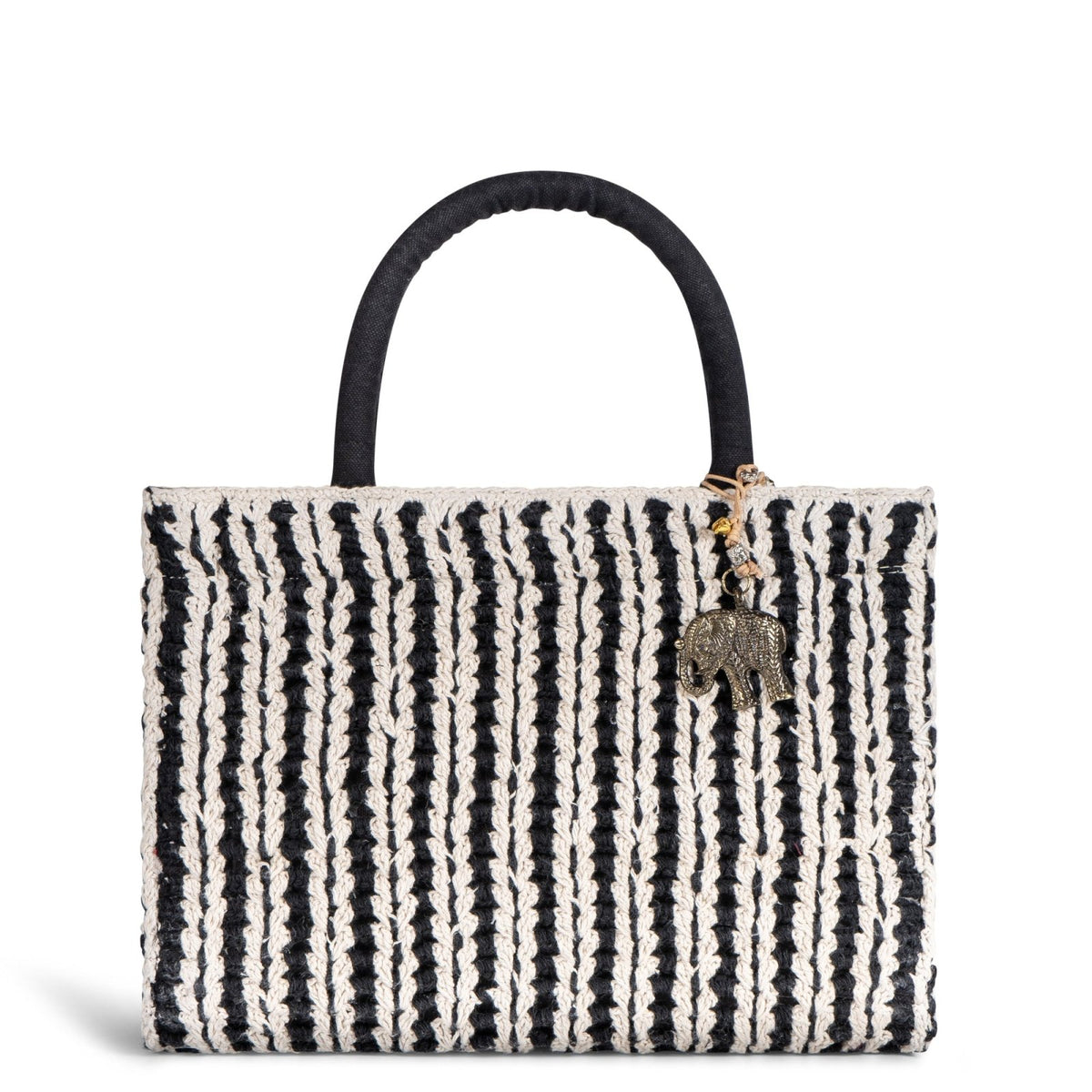Book Tote Crochet mittlere Größe Handarbeit off white schwarz - ANOKHI