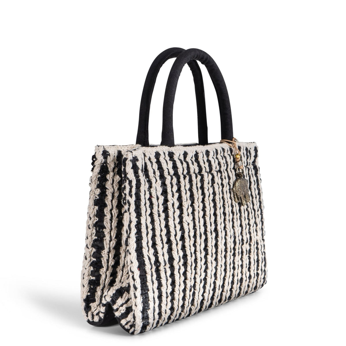 Book Tote Crochet mittlere Größe Handarbeit off white schwarz - ANOKHI